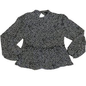 Sanctuary Women's Black White Print Ruffle Peplum Hem Long-Sleeve Blouse. Size S